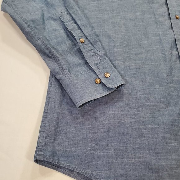 Johnnie-O Shirt Mens Large Chambray Tailored Fit Casual Button Up Coastal Preppy - Picture 7 of 14
